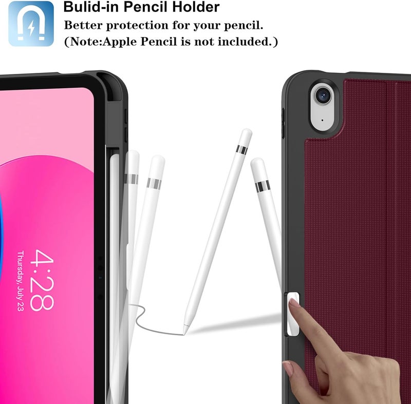 Supveco Case for iPad (A16) 11th Generation 11 inch (2025),iPad 10th Generation 10.9 inch (2022) with Pencil Holder-[Auto Wake/Sleep],Premium Folio Stand Case with Soft TPU Back Cover-Pure Wine - Image 3